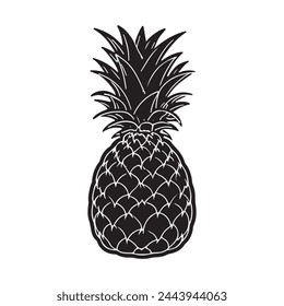  black silhouette of a Pineapple with thick outline side view isolated