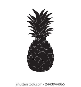  black silhouette of a Pineapple with thick outline side view isolated