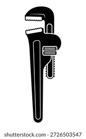 Black silhouette of a pipe wrench, adjustable spanner, monkey wrench for repairs