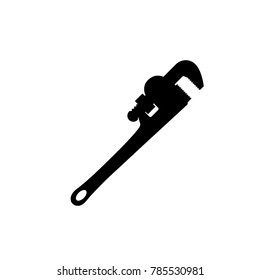 Black Silhouette Of Pipe Wrench On White Background. Isolated Drawing. Vector Illustration