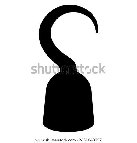 Black silhouette of pirate hand hook icon. Clipart image isolated on background.