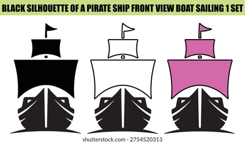 Black silhouette of a pirate ship front view boat sailing