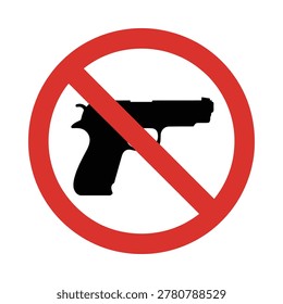 Black silhouette of a pistol inside a red prohibition circle, representing a no guns allowed