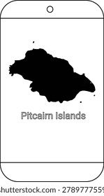 A black silhouette of the Pitcairn Islands map displayed on a white smartphone screen.