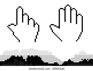 Black silhouette of pixel hands isolated on the white