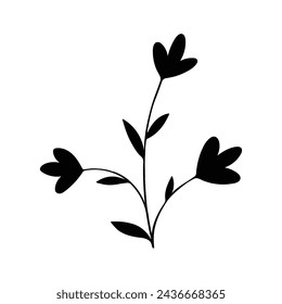 Black silhouette of a plant, isolated on a white background