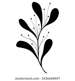 Black silhouette of a plant, isolated on a white background