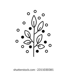 Black silhouette of a plant with pollen. Clipart. Isolated element.	 