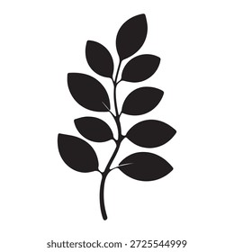 Silhueta preta de um tronco de planta com múltiplas folhas.