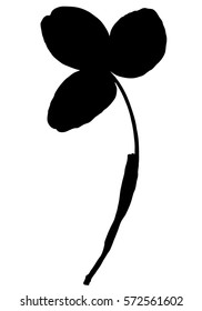 Black silhouette plants, flower on a white background. Leaf clover.