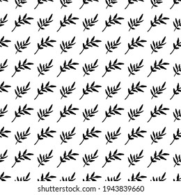 Black silhouette plants seamless pattern in modern minimalist style. Hand drawn leaves. Vector floral illustrations.