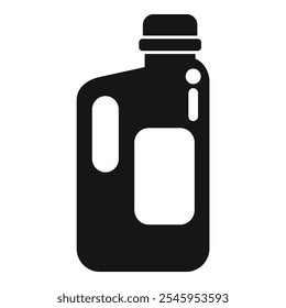 Black silhouette of a plastic bottle with handle, blank label and measuring cup, suitable for containing detergent or cleaning products