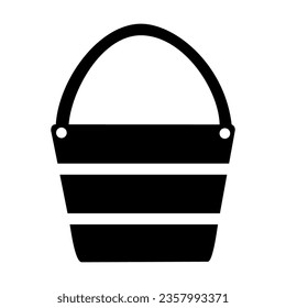 Schwarze Silhouette aus Plastikeisen zum Spielen mit Sand einzeln auf Weiß. Cartoon-Illustration zu Sommerspielen. Sommer- und Strandurlaubskonzept. Einfache, schwarz-weiße Vektorgrafik