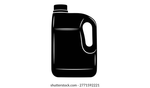 a black silhouette of a plastic jug with handle and lid, isolated on a white background, depicted in a minimalist graphic style. high-quality professional
