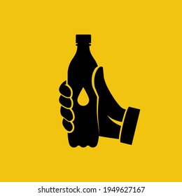 Black silhouette plastic water bottle. Healthy aqua. Plastic container for natural water. Cool mineral summer drink. Vector illustration flat design. Isolated on white background.