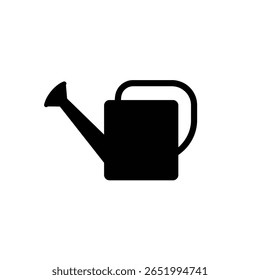 A black silhouette of a plastic watering can is shown against a white background The image is a simple vector illustration