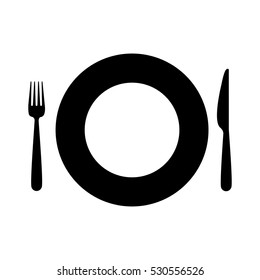 black silhouette plate and pieces of cutlery