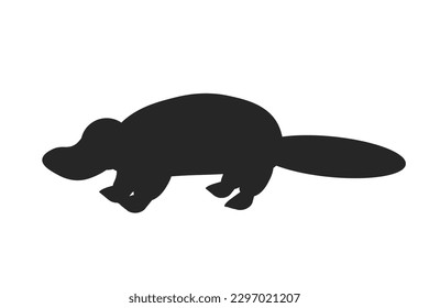 Black silhouette of platypus on a white background. Animals of Australia. Vector illustration. EPS