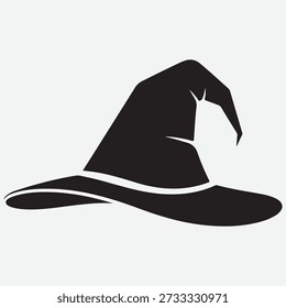 Black silhouette of a pointed witch hat with a wide brim and a curved band vector