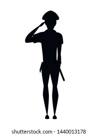 Black Silhouette Police Officer Saluting Cartoon Character Design Flat Vector Illustration