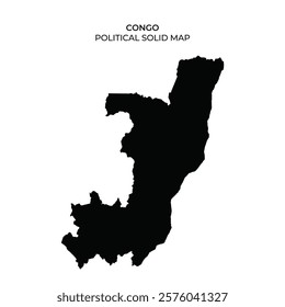 Black silhouette of the political boundaries of Congo highlighting its shape and geographical features. The map provides a clear representation of the countrys outline.