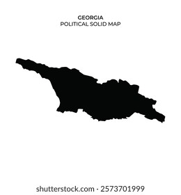 Black silhouette of the political map of Georgia shows the geographical shape of the country. Suitable for educational purposes or geographic analysis.