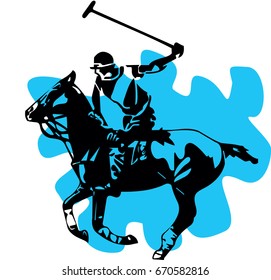 black silhouette of a polo player with horse