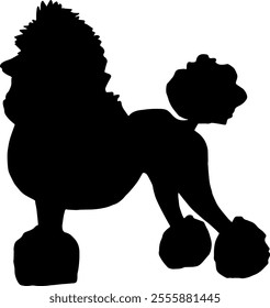 Black silhouette of a poodle dog isolated on a transparent background. Flat vector illustration