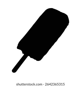 Silhueta preta de um picolé em um fundo branco O picolé é retratado em um estilo simples, mínimo com uma borda inferior irregular sugerindo derretimento.