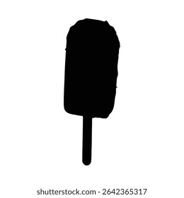 Silhueta preta de um picolé em um fundo branco. A imagem é simples e mínima com foco na forma do picolé.