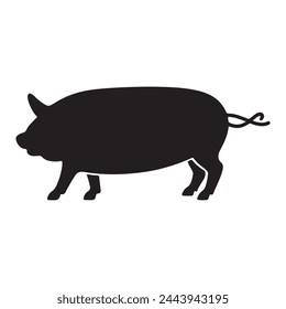  black silhouette of a Pork with thick outline side view isolated