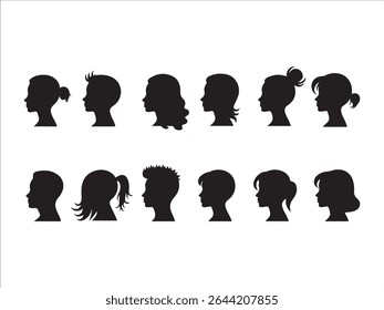 Black silhouette portraits of children featuring diverse hairstyles and side profiles