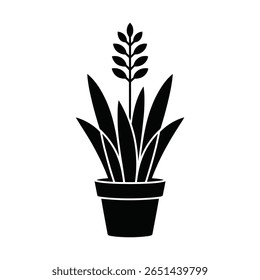Black silhouette of a potted plant against a white background The plant has spiky leaves and a small flower on top Simple and minimalist style
