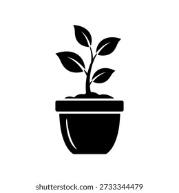 A black silhouette of a potted plant, emphasizing its form with a clean, distinctive silhouette style.