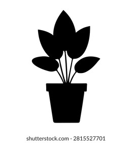 A black silhouette of a potted plant with multiple leaves, emphasizing natural growth and botanical beauty in a minimalistic style.