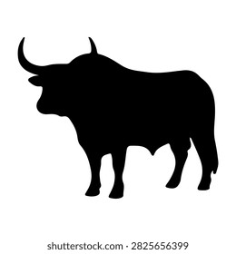 A black silhouette of a powerful bull with large horns, symbolizing strength and resilience, set against a plain background.