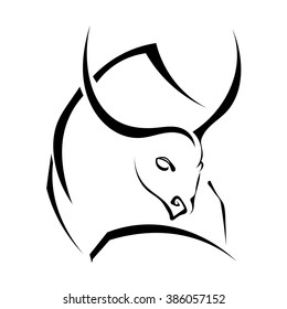 Black silhouette of a powerful bull. Vector illustration.