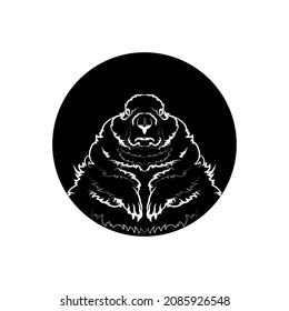 Black Silhouette Of Prairie Dog In Black Circle. Graphic Drawing. Vector Illustration.