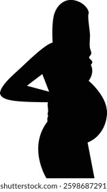 Black Silhouette of Pregnant Woman. Isolated on a White Background.