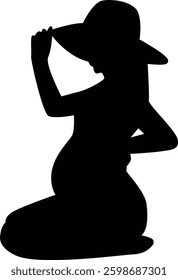 Black Silhouette of Pregnant Woman. Isolated on a White Background.