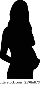 Black Silhouette of Pregnant Woman. Isolated on a White Background.