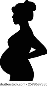 Black Silhouette of Pregnant Woman. Isolated on a White Background.