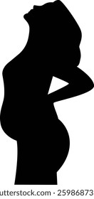 Black Silhouette of Pregnant Woman. Isolated on a White Background.