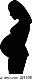 Black Silhouette of Pregnant Woman. Isolated on a White Background.