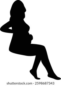 Black Silhouette of Pregnant Woman. Isolated on a White Background.
