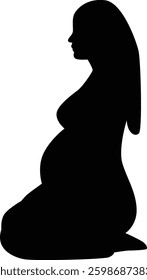 Black Silhouette of Pregnant Woman. Isolated on a White Background.