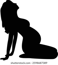 Black Silhouette of Pregnant Woman. Isolated on a White Background.