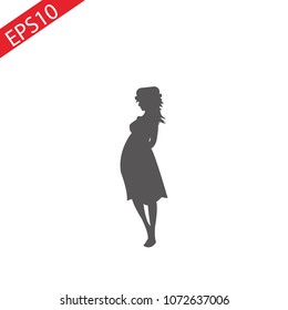 Black silhouette of pregnant woman with straight hair. Vector illustration
