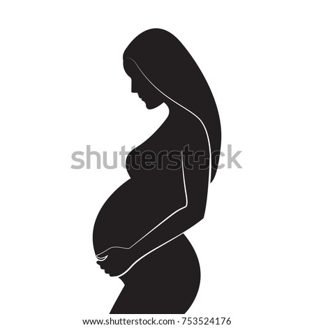 Black silhouette of pregnant woman with straight hair. Vector illustration