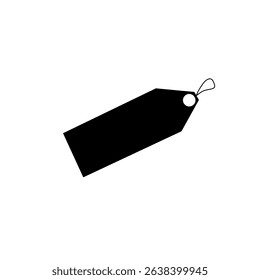 A black silhouette of a price tag with a circular hole and a string loop on a white background.